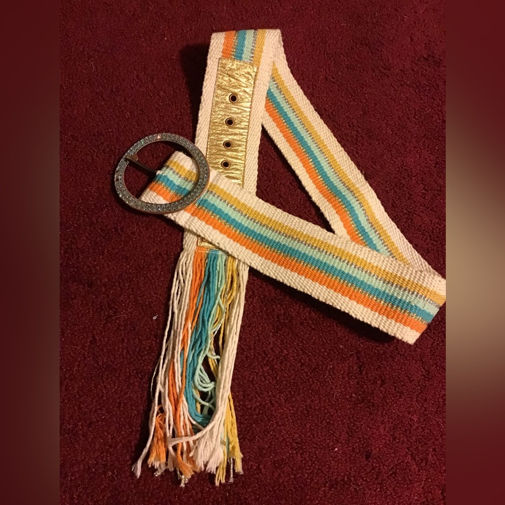 BRIDGET SHUSTER BOHO FRINGE BELT SZ 36 MUSSING 2 STONES